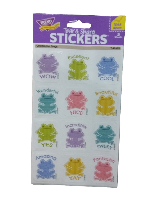 CELEBRATION FROGS TEAR & SHARE STICKERS 60PK