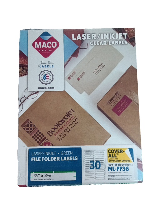 LABELS FILE FOLDER 2/3" X 3-7/16" GREEN 1500 PC