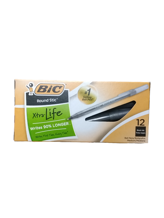 ROUND STIC XTRA LIFE BALLPOINT MED PEN BLACK