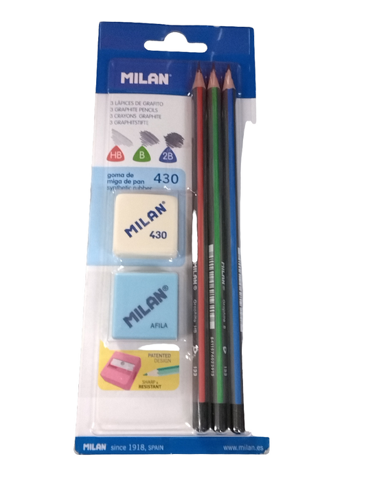 KIT 3 LAPICES, BORRADOR CON SACAPUNTA