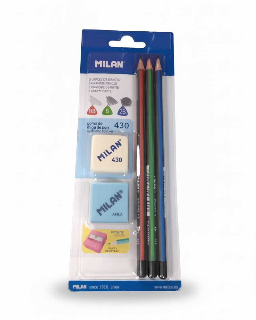 KIT 3 LAPICES, BORRADOR CON SACAPUNTA