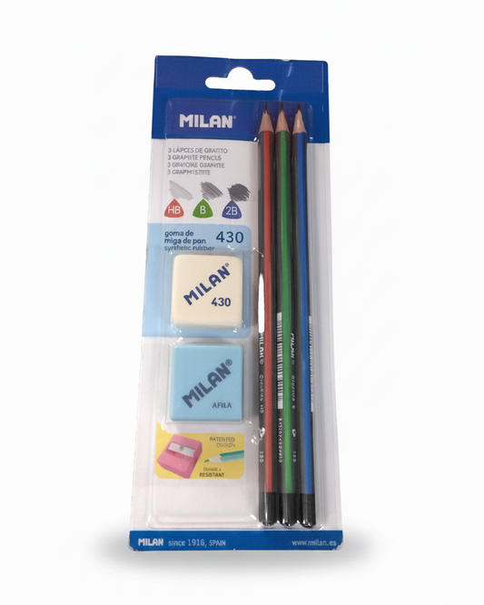 KIT 3 LAPICES, BORRADOR CON SACAPUNTA