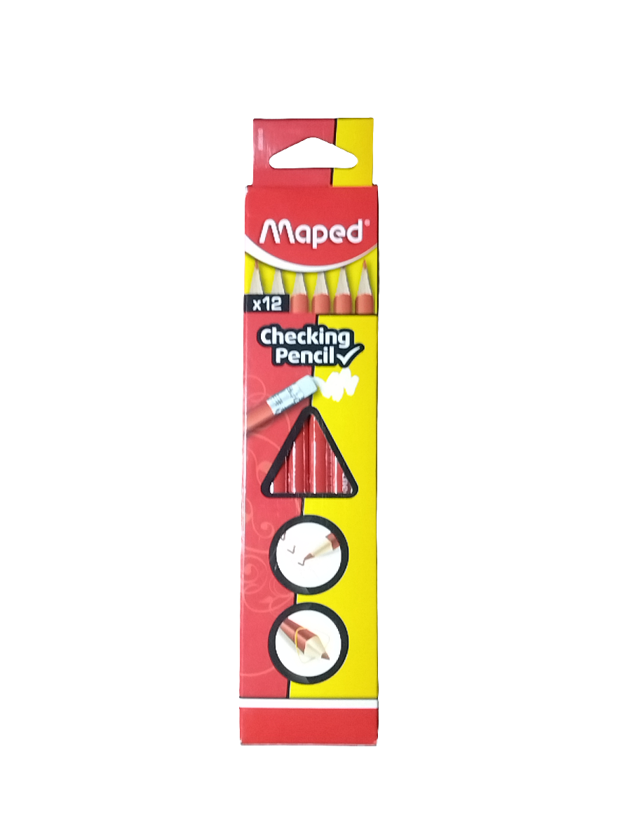 RED CHECKING PENCIL W/ERASER 12