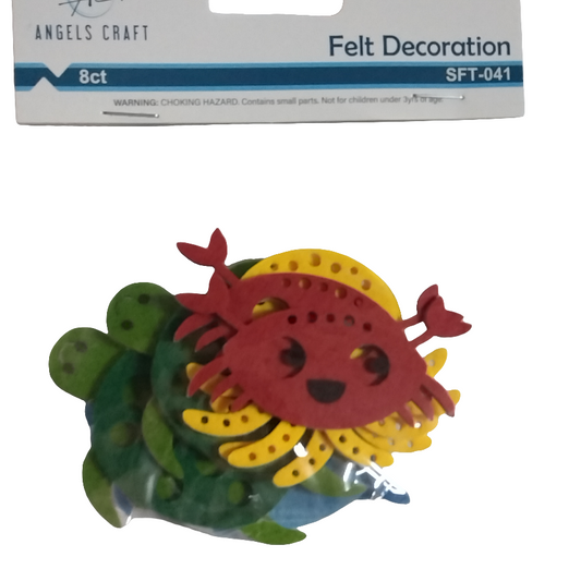 FELT DECORATION SEA ANIMALS 8CT
