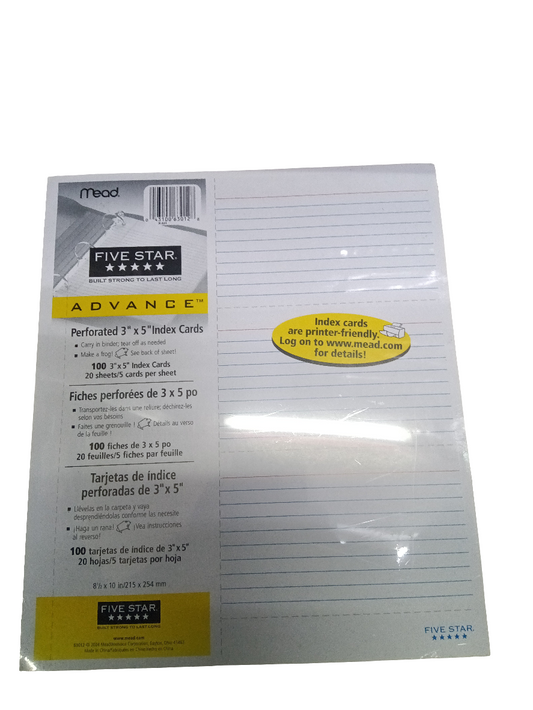 MD Perforated 3" x 5'' Index Card