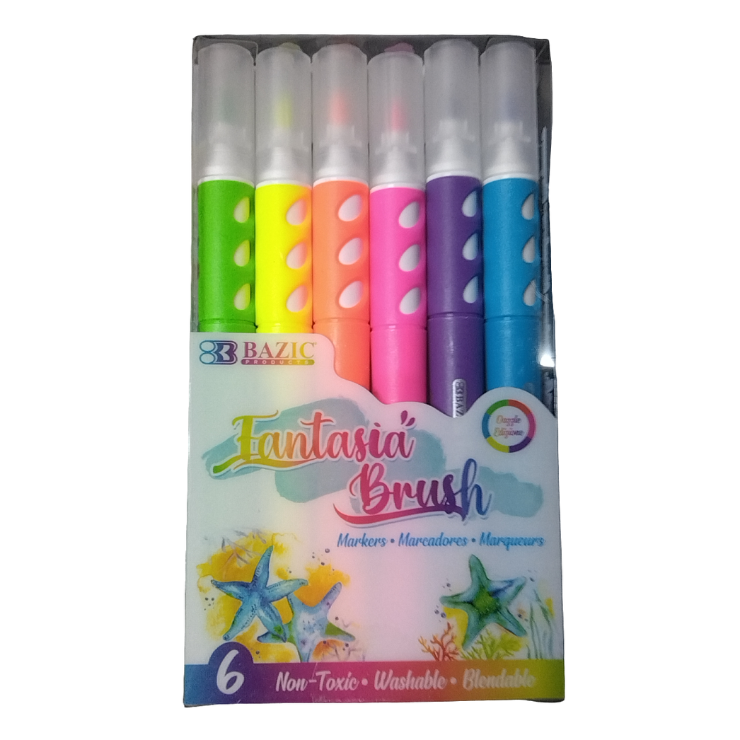 6 FLUORESCENTL COLORS BRUSH MARKERS