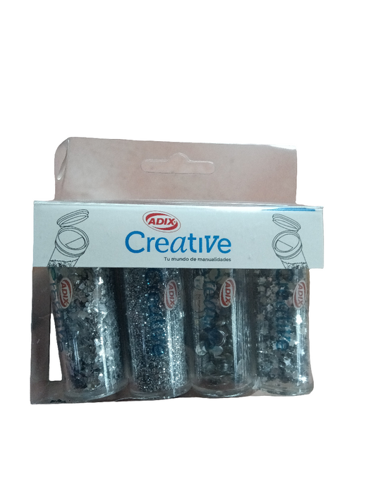 SET CONFETI/GLITTER PLATA 4 PCS