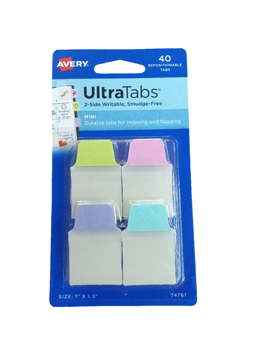 ULTRA TABS 1"X1.5" 40 ASSTD 2-SIDE WRITABLE TABS