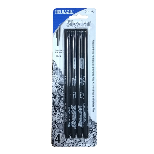 SKYLAR 0.4 MM BLACK FINELINER PEN (4/PACK)