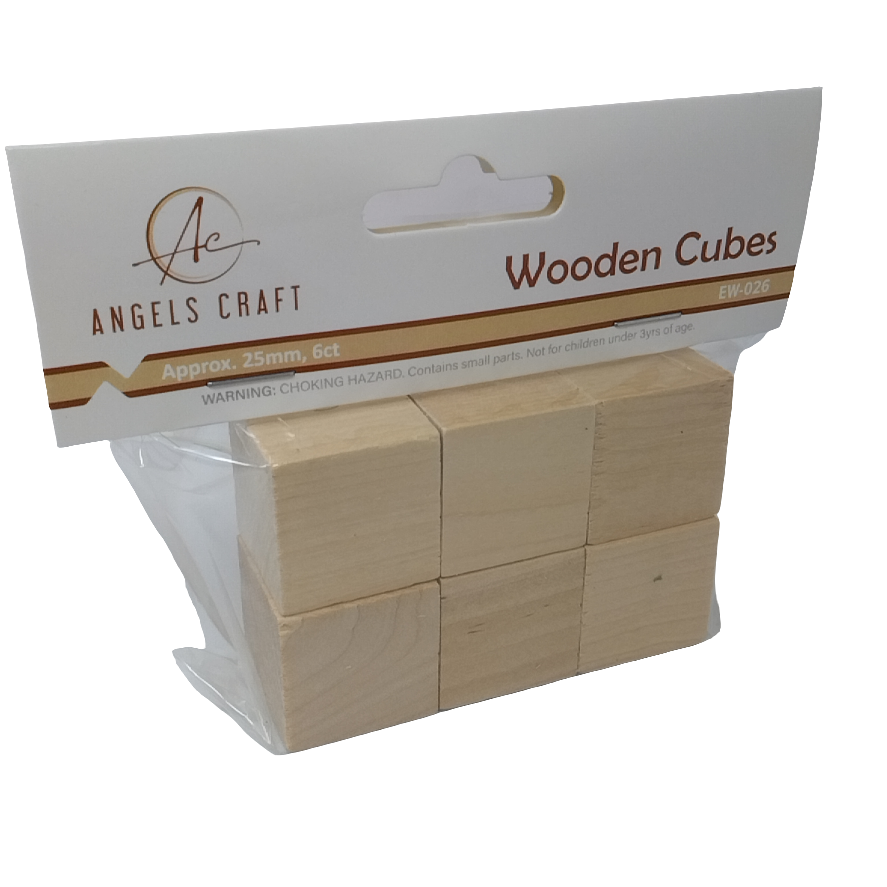 6CT WOODEN CUBES,25MM
