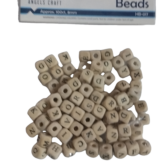 WOODEN ALPHABET BEADS 8MM 100 PC