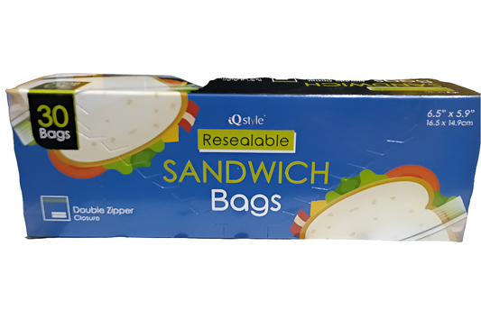 RESEALABLE SANDWICH BAGS 30/BOX (6.5" X 5.9")
