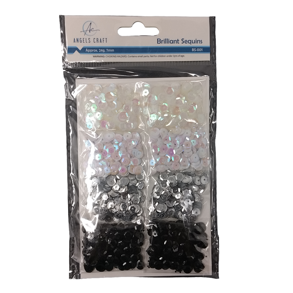 SEQUINS KIT, WHITE, SILVER, BLACK,CLEAR 20G