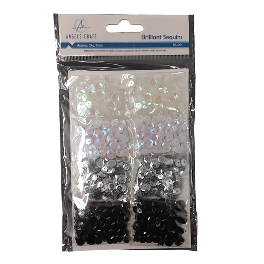 SEQUINS KIT, WHITE, SILVER, BLACK,CLEAR 20G