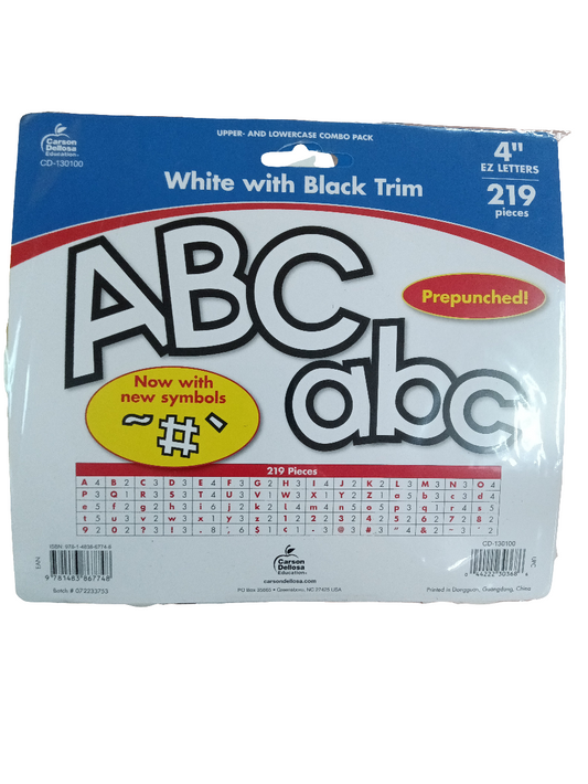 WHITE WITH BLACK 4IN COMBO LETTERS