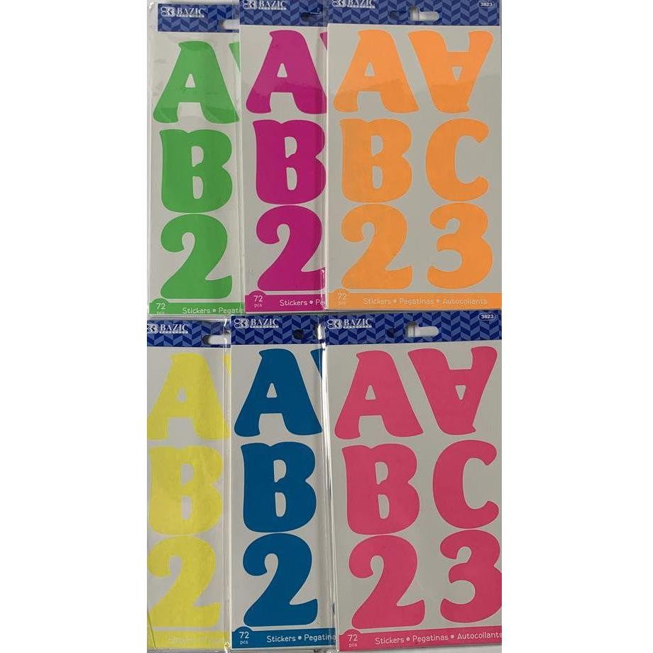 FLOURESCENT COLOR ALPHABET STICKERS 2'' 10 SHEETS