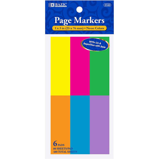 FLAG NEON PAGE MARKERS 1" X 3" PQ.6