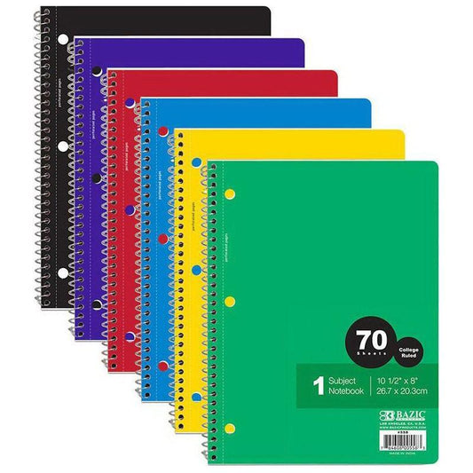 NOTEBOOK SPIRAL C/R 1-SUBJECT 70 SHEETS #558