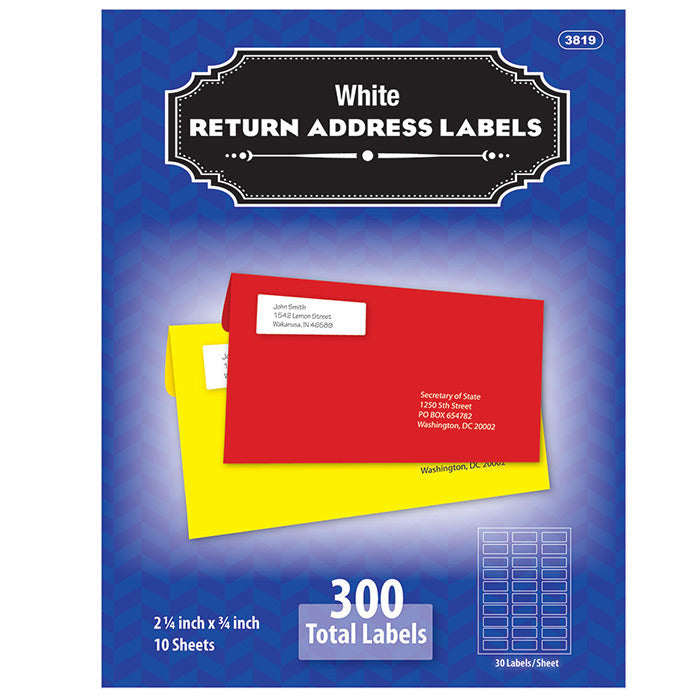 WHITE RETURN ADDRESS LABEL 3/4" X 2-1/4" PQT.300