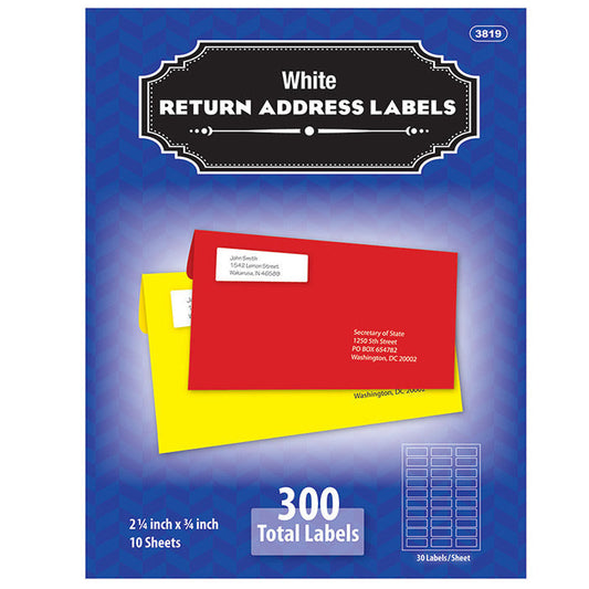 WHITE RETURN ADDRESS LABEL 3/4" X 2-1/4" PQT.300