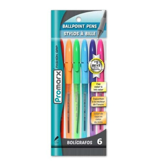 PRO GRIP STICK PENS BALL POINT 1.0MM ASST. PQ.6