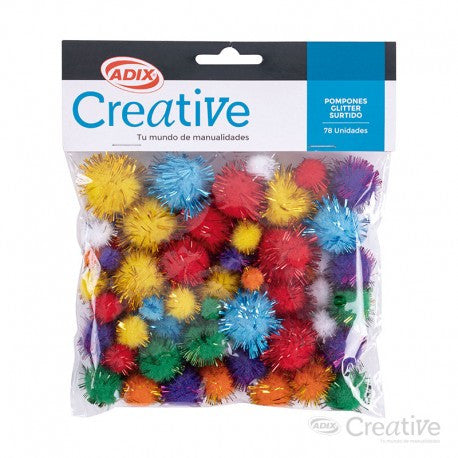 POMPOM GLITTER 2.5CM 78 PCS (APROX)