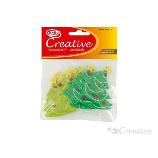 ÁRBOLES NAVIDEÑOS FIELTRO ADHESIVO 12PCS