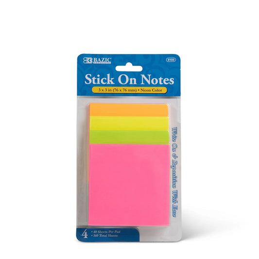 Stick on Notes 3" X 3" Neon Colors 4/pk – imagen 1 - JA Riollano