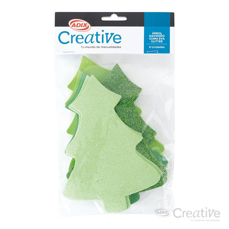 ÁRBOLES NAVIDEñOS GOMA EVA GLITTER 8PCS