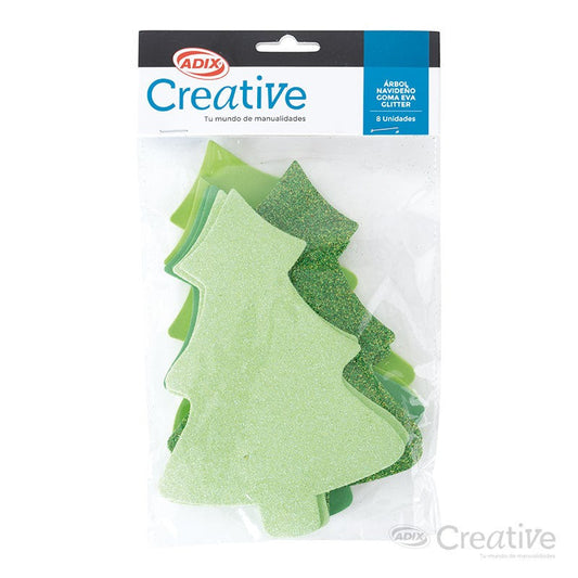 ÁRBOLES NAVIDEñOS GOMA EVA GLITTER 8PCS
