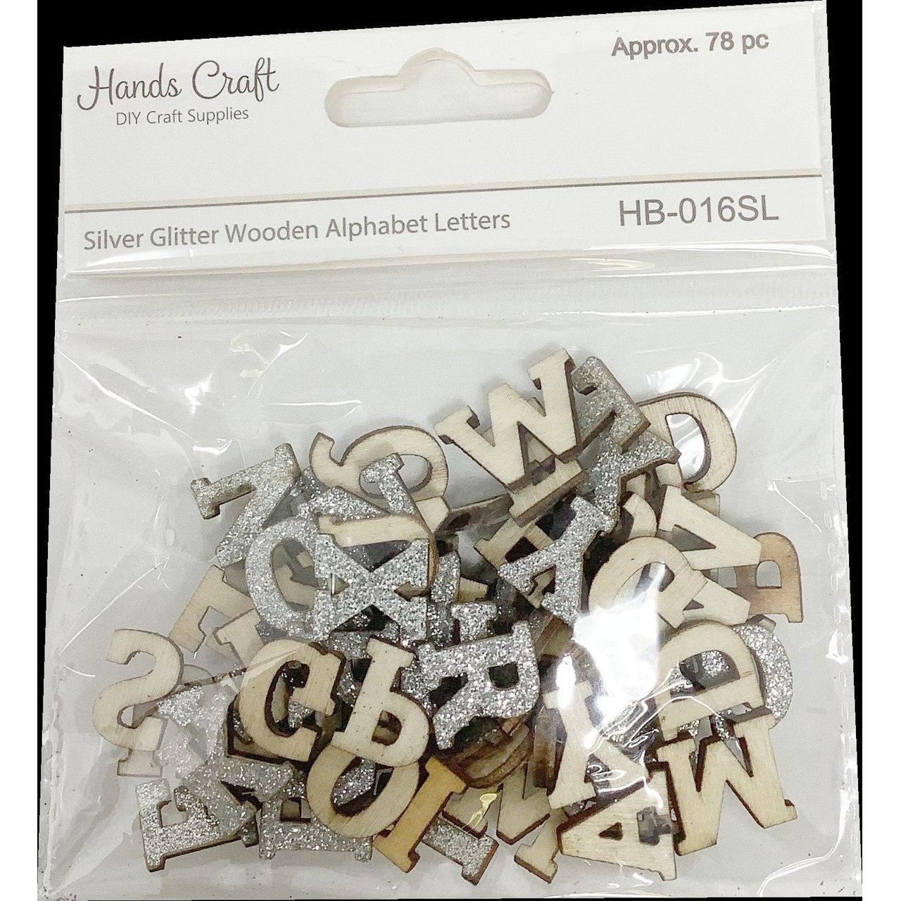 GLITTER SILVER WOODEN ALPHABET LETTERS 78PCS