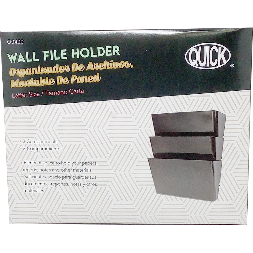 FILE HOLDER WALL MOUNTED 3 POCKET LETTER BLACK
