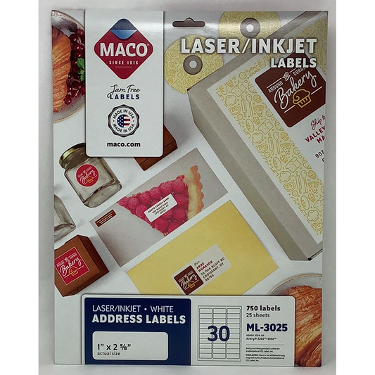 LABELS MAILING 1" X 2-5/8" WHITE 750 PC