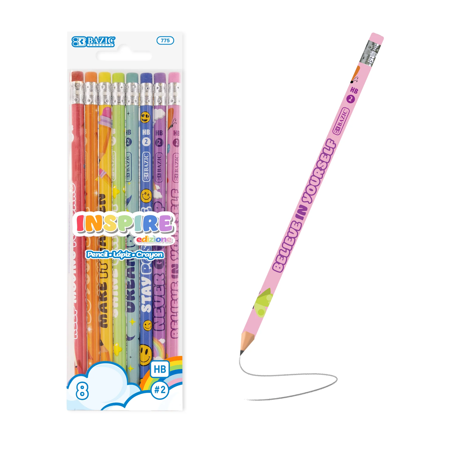 BAZIC Inspire Motivational Pencil w/ Eraser (8/pack)