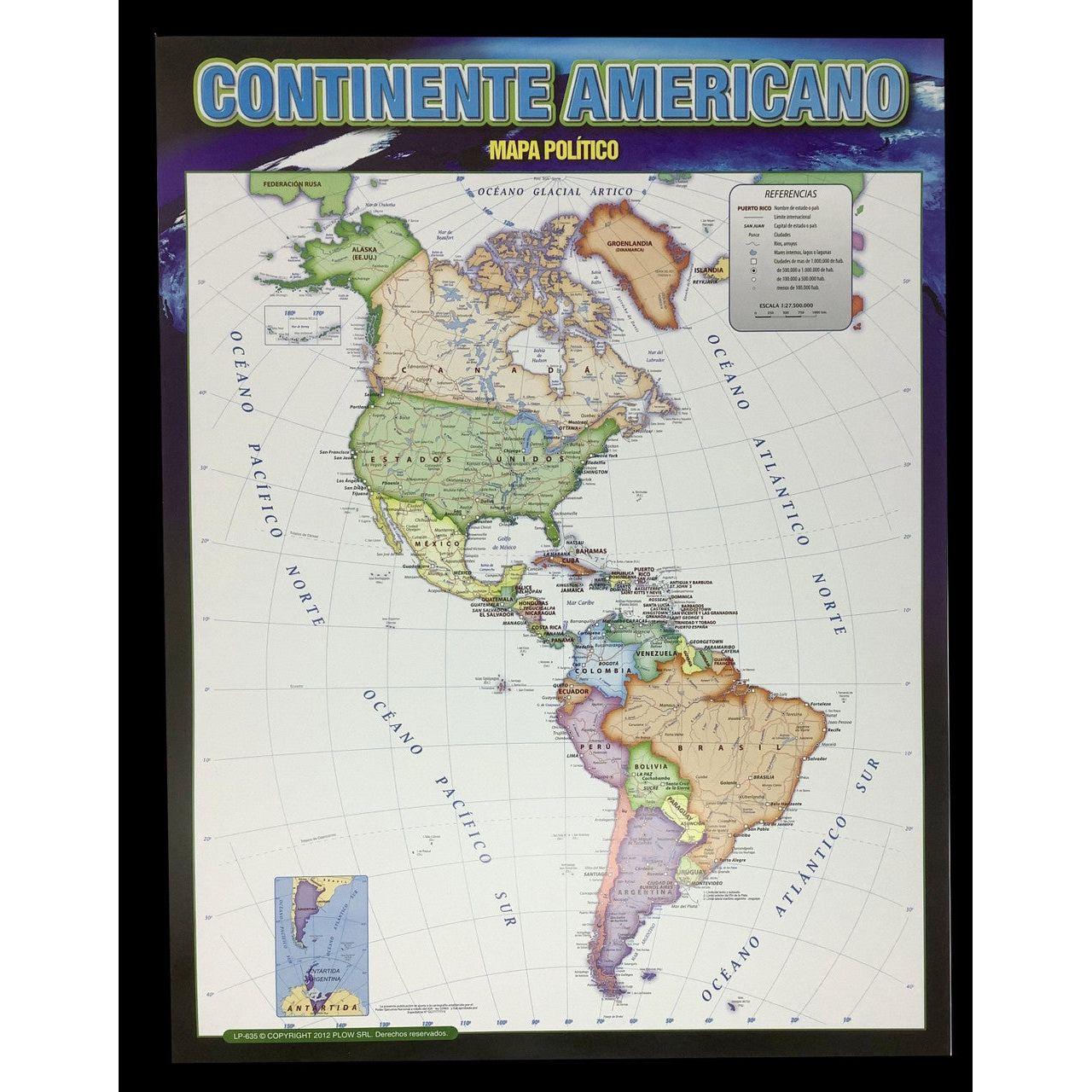 CARTEL CONTINENTE AMERICANO MAPA POLITICO