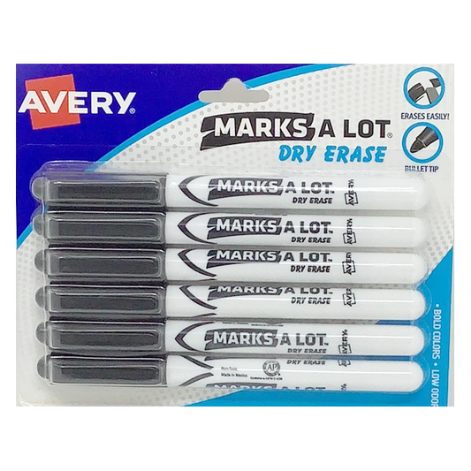 MARKS A LOT DRY ERASE MARKER BULLET BLACK 6 PC