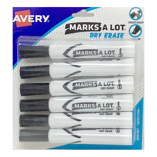 MARKS A LOT DRY ERASE MARKER CHISEL BLACK 6 PC
