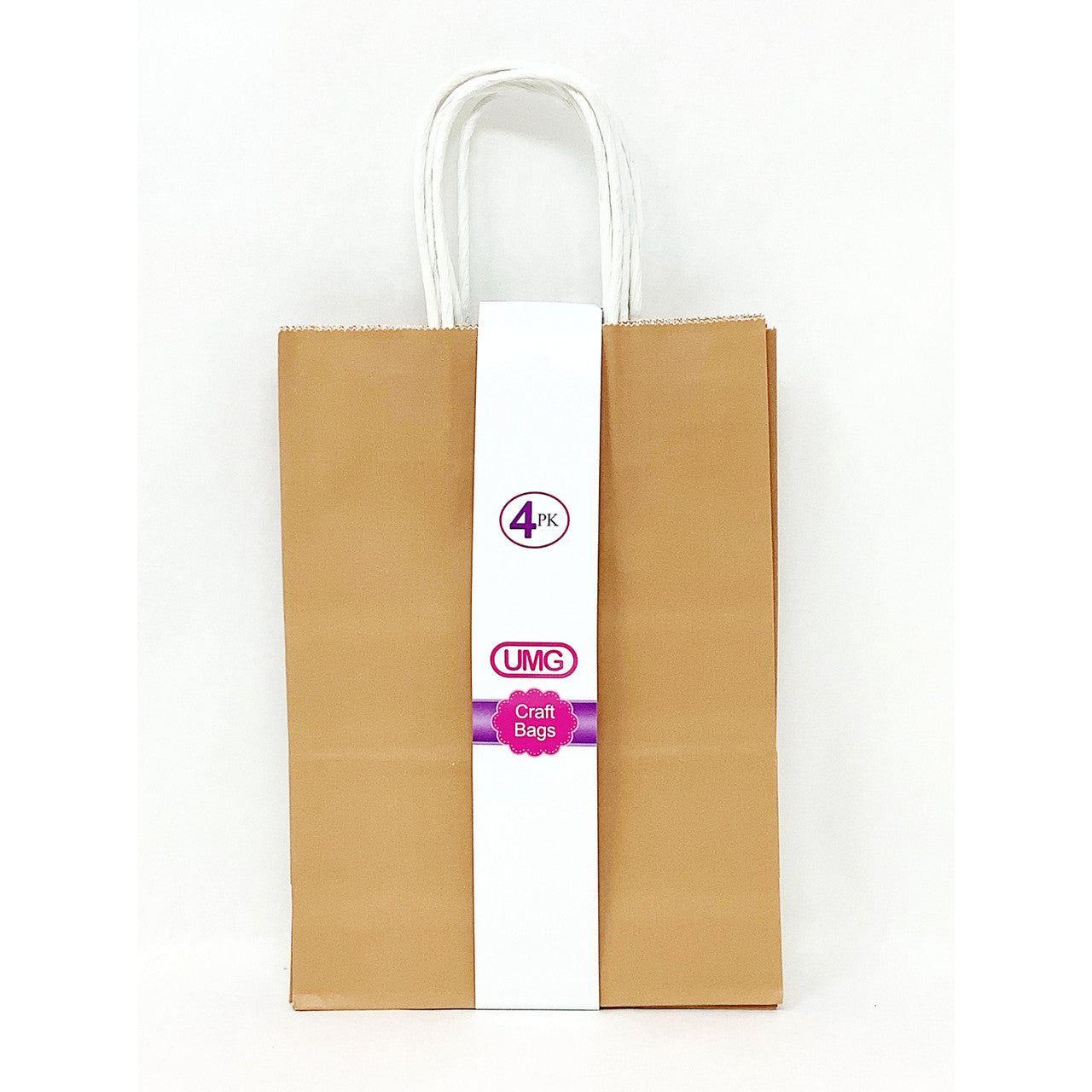 CRAFT GIFT BAG SMALL BROWN 4PK 5.25 x 8.5 x 3.25