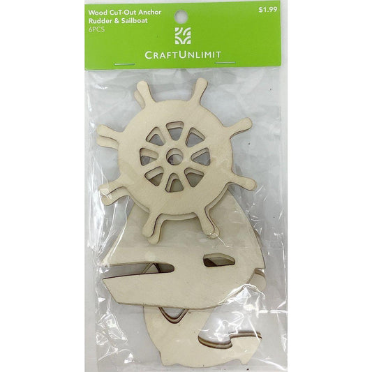 WOOD CUT-OUTS ANCHOR, RUDDER AND SAILBOAT