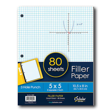 Filler Paper 5 x 5 Graph Ruled 10.5" x 8" Pkg. 80