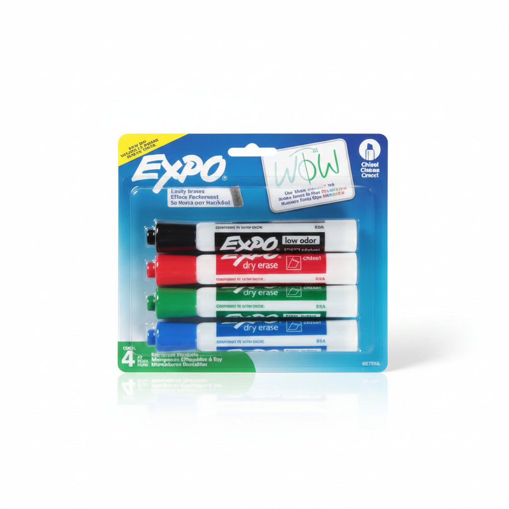 EXPO Dry Erase Markers Low Odor Ink Chisel Pkg. 4 Colors