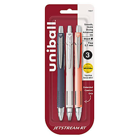UNIBALL JETSTREAM RT BALLPOINT PENS FINE 0.7MM BLACK 3PK