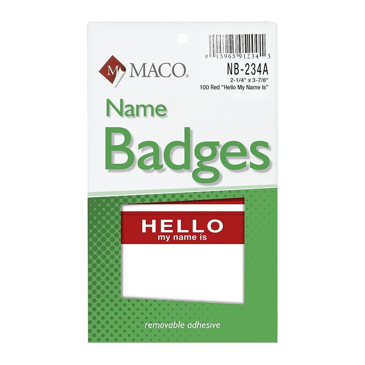 NAME BADGE HELLO 3-3/8 X 2-1/4" RED 100 PC