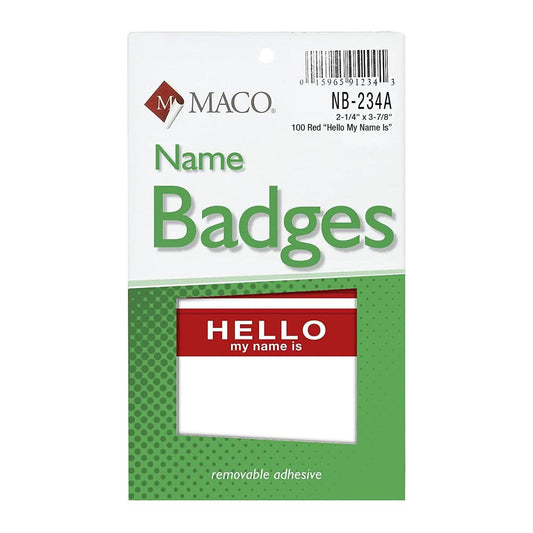 NAME BADGE HELLO 3-3/8 X 2-1/4" RED 100 PC