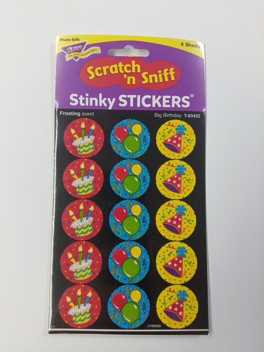 BIG BIRTHDAY, FROSTING SCENT STICKERS LARGE ROUND