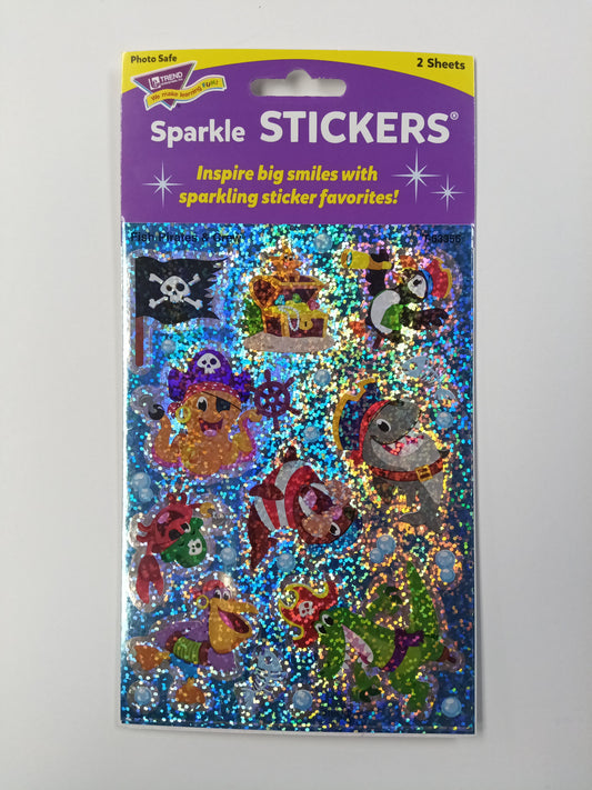 FISH PIRATES & CREW SPARKLE STICKERS LARGE 32 PCS