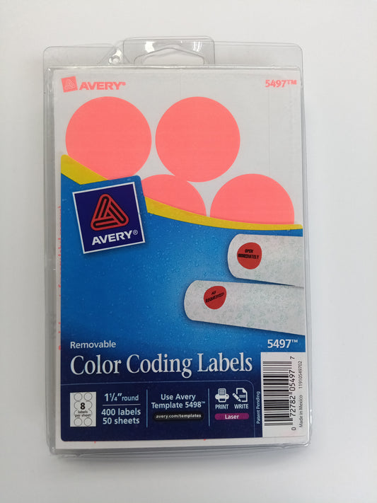 AV PRINT'N'WRITE ROUND LABEL 1-1/4" REDGLOW (400