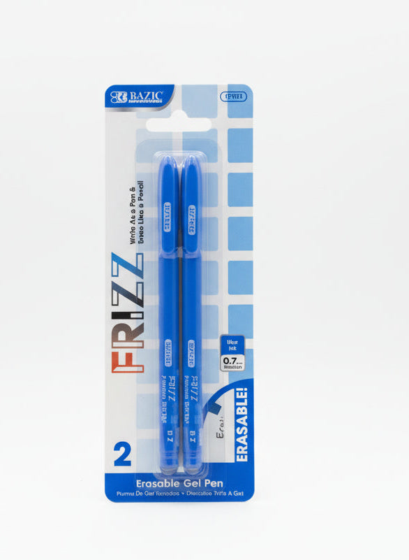 BAZIC Frizz Blue Erasable Gel Pen | 0.7 medium (2/Pack)