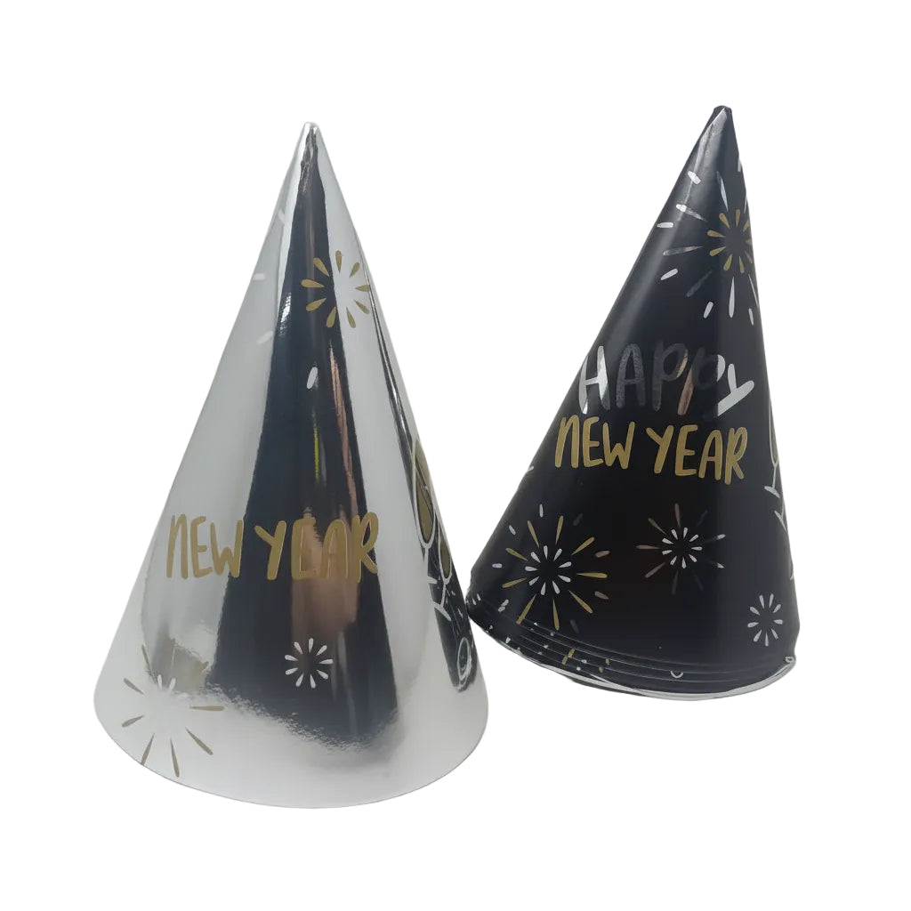 New Year Cone Hat 6pk Black