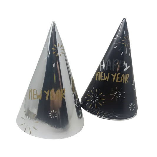 New Year Cone Hat 6pk Black